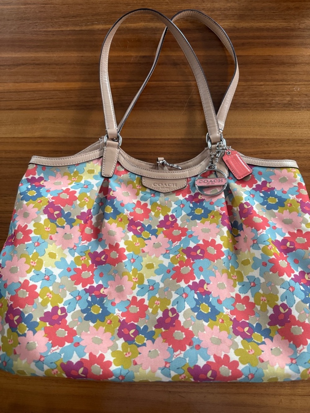 Coach Peyton signature stripe floral Canvas Tote